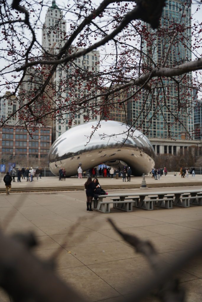 chicago cloud gate with many people around it